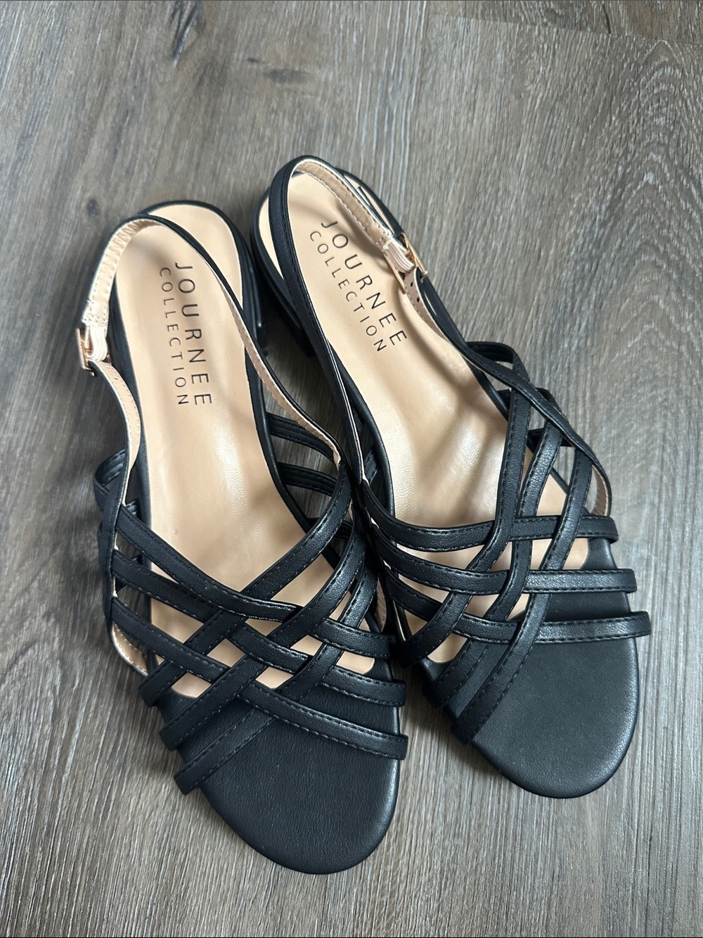 Journee Collection Black Strappy Slingback Sandals size 9